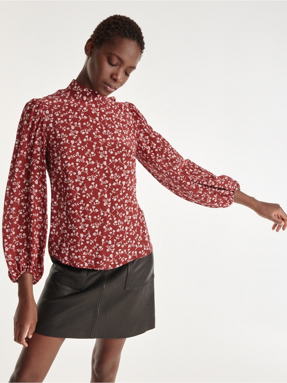 NWT The Kooples Floral High Neck Top in Burgundy Size 0